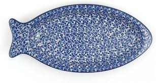 Bunzlau Plate Fish Shaped Medium - Indigo