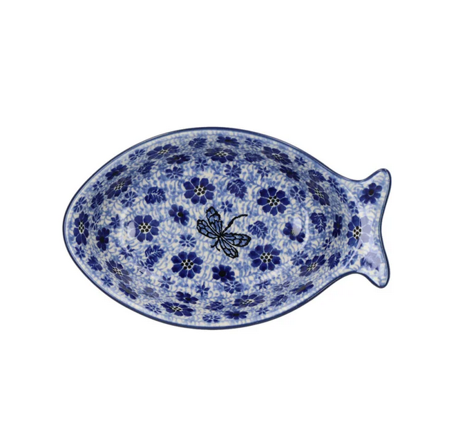 Bunzlau Plate Fish Shaped Small - Dragonfly