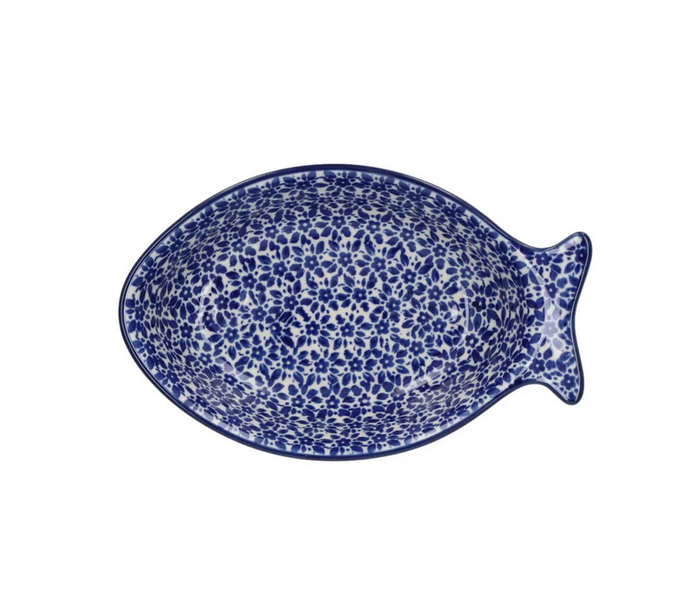 Bunzlau Plate Fish Shaped Small - Indigo