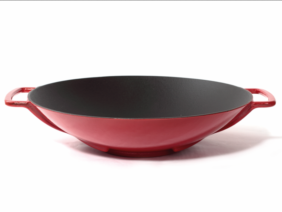 GIETIJZEREN WOK 35CM ROOD