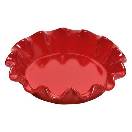 EMILE HENRY GESCHULPTE RONDE OVENSCHAAL ROOD 25CM