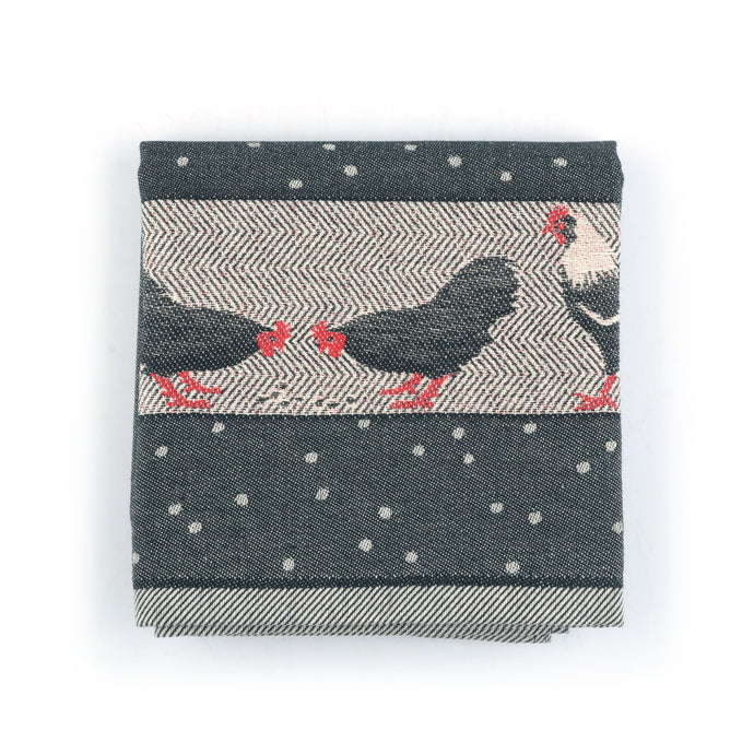 Bunzlau Tea Towel Chickens Black