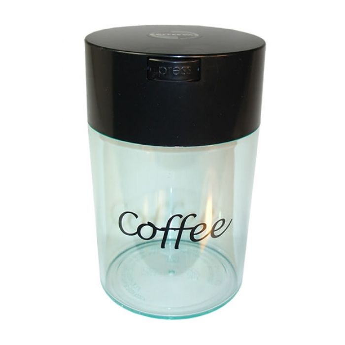 KOFFIEBUS Coffeevac 0.8L 250GR Clear Black Cap, Coffee Print