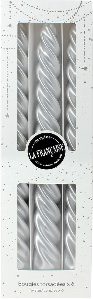 Giftset 6 dinerkaarsen Twist ZILVER