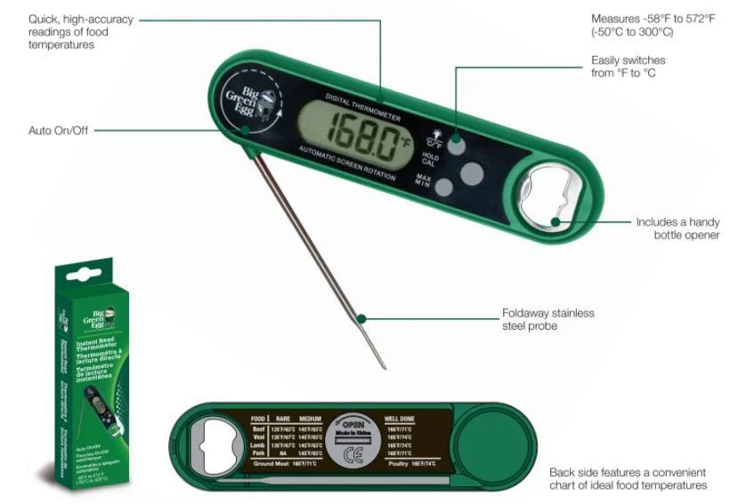 BIG GREEN EGG  Thermometer with Bottle Opener