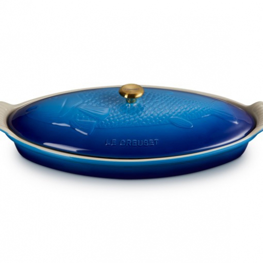 Le Creuset Ovenschaal 'Vis' Heritage Ovaal 34cm 1,6l blauw