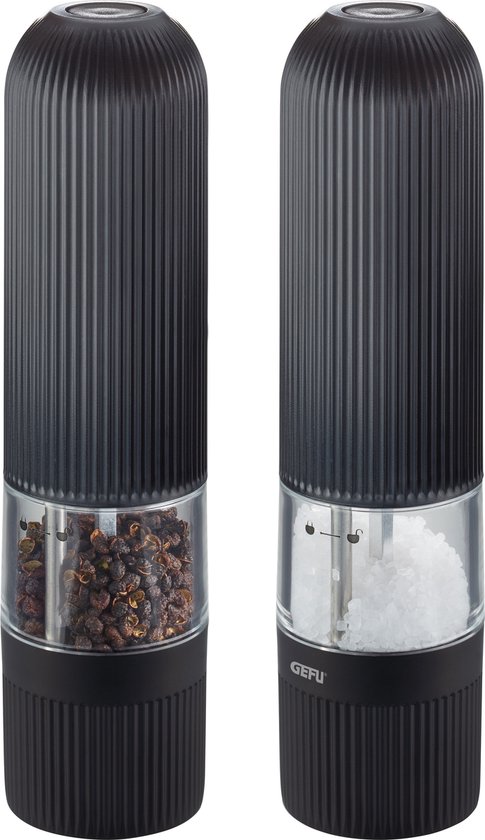 GEFU SET ELECTRISCHE PEPER- EN ZOUT MOLEN, ZWART, 20,5 CM HOOG
