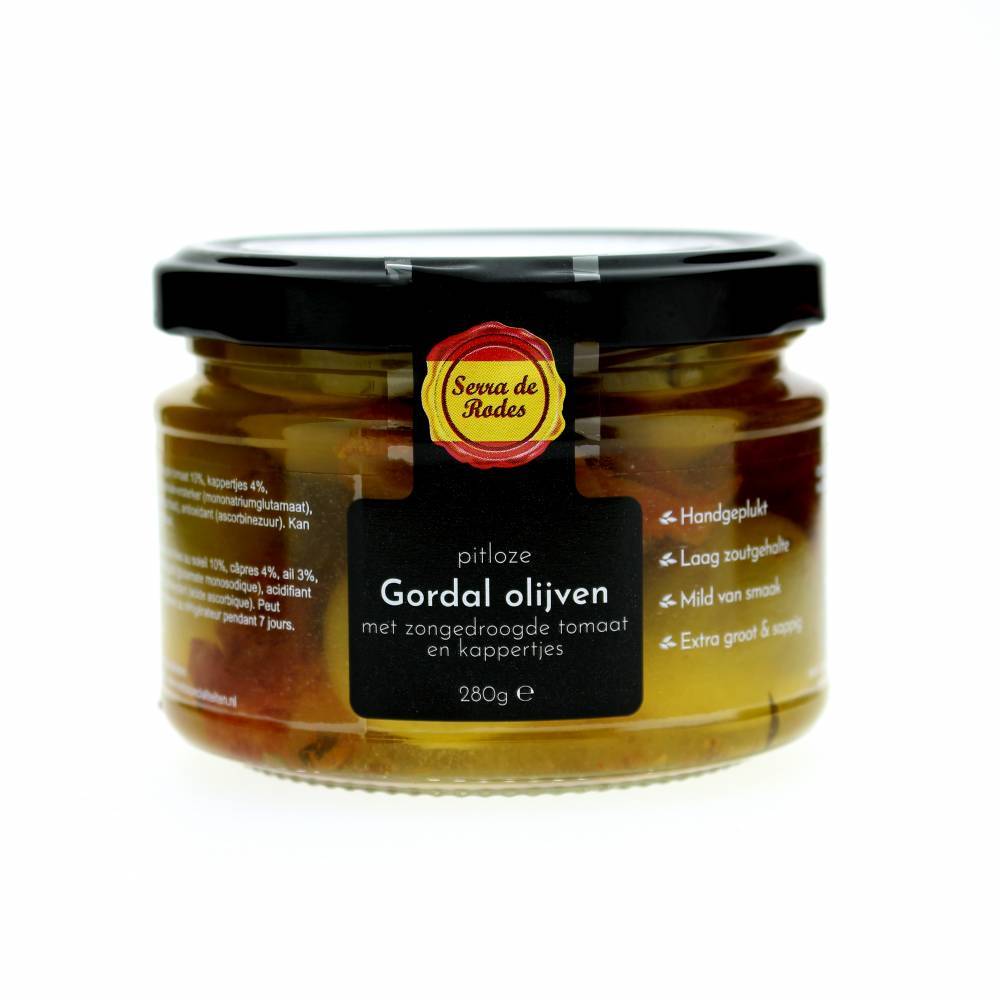 Pitloze Gordal olijven zongedroogde tomaten & kappertjes 280 gram