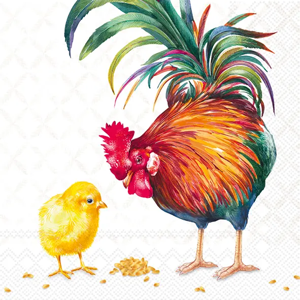 IHR SERVETTEN 33X33CM ROOSTER&CHICK LIGHT CREAM