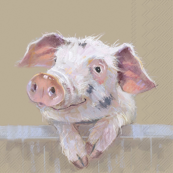 IHR SERVETTEN 33X33CM PIG RUFFY LIGHT BROWN