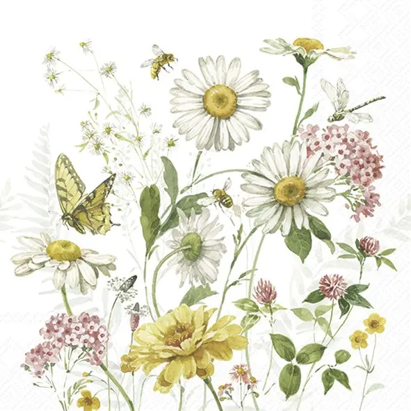 Servetten 33x33 cm - WILDFLOWER AND BUTTERFLY
