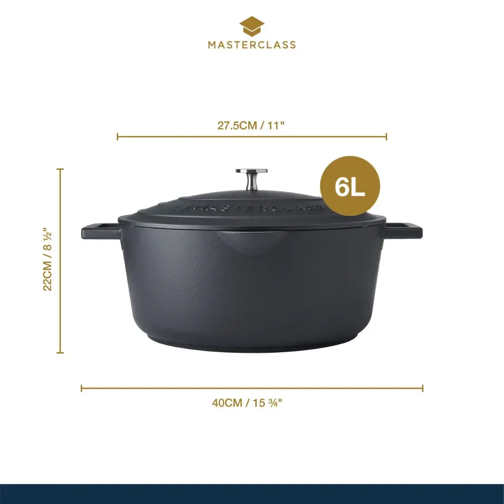MasterClass ovale gietaluminium braadpan, 6 liter, zwart