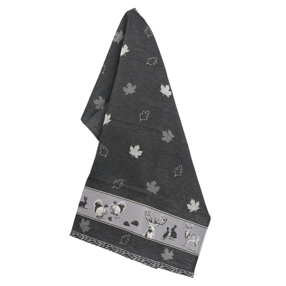 Tea towel Forest Animals Black GOTS