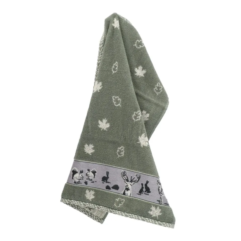 Kitchen Towel Forest Animals Dark Green GOTS