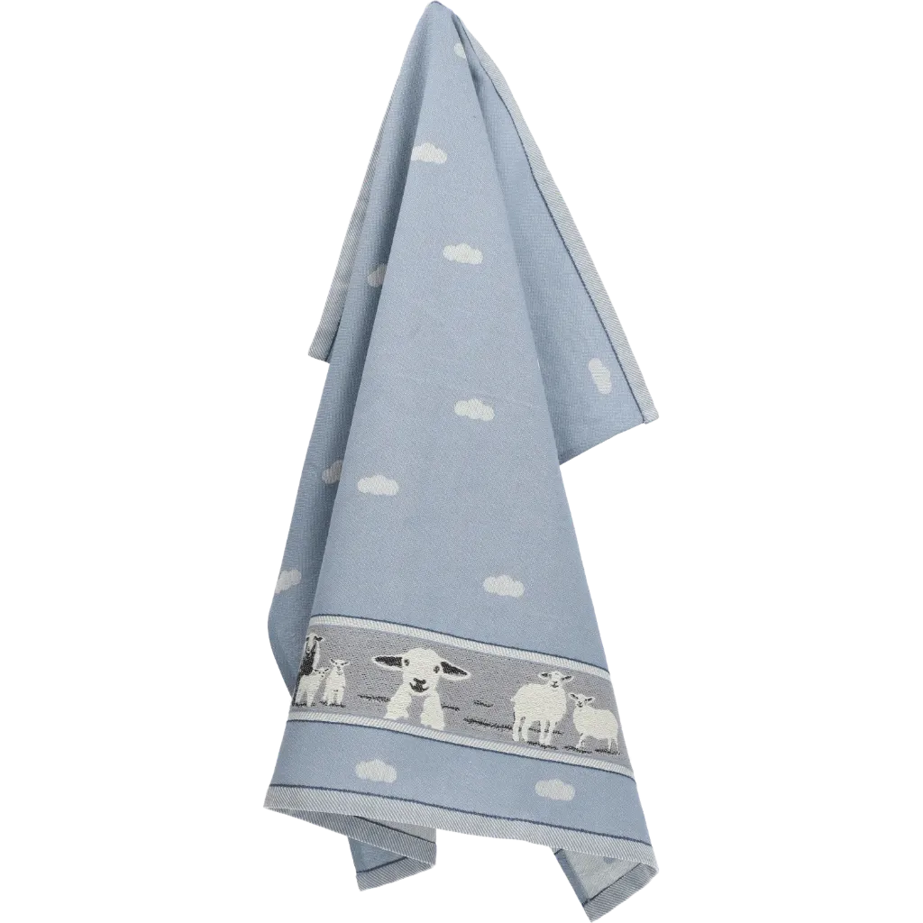 BUNZLAU THEEDOEK LICHT BLAUW SCHAAP