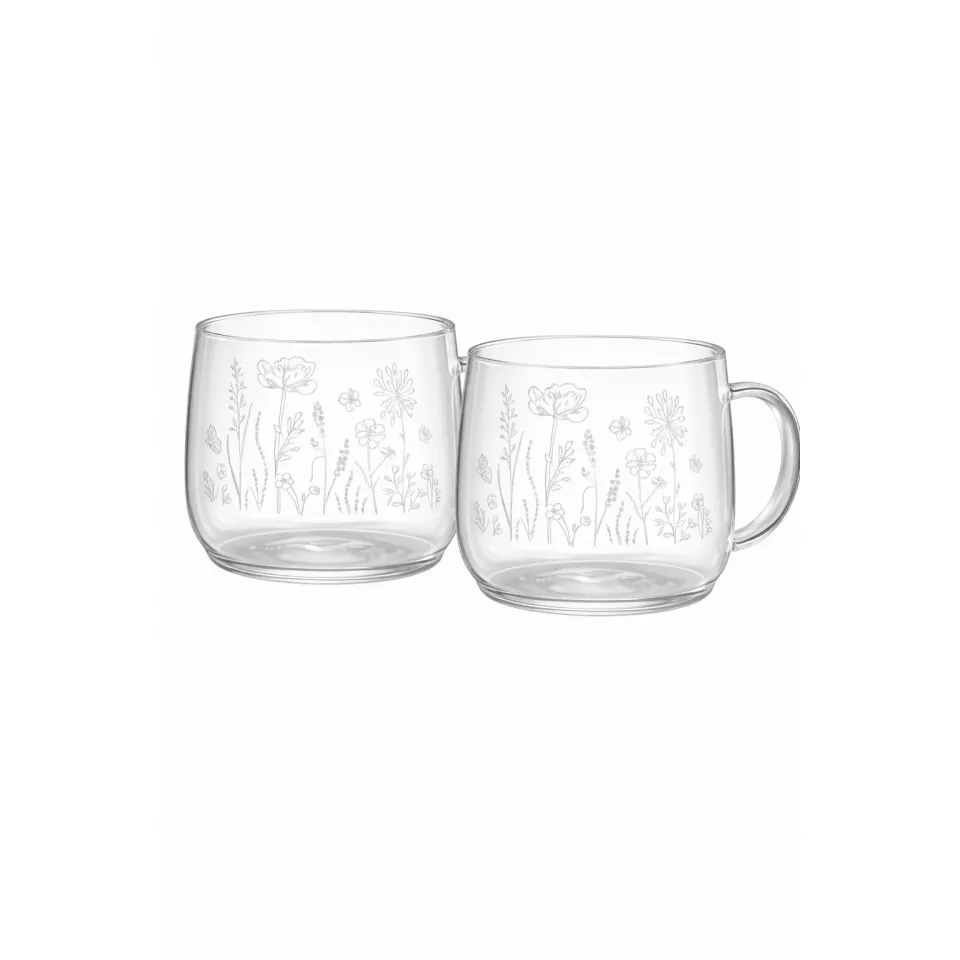 Thee Glazen - Borosilicate Wild Flowers - 400 ml - Set van 2