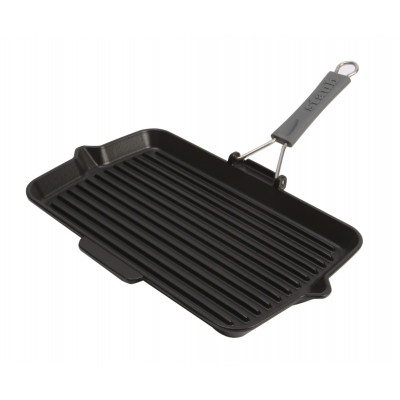 Staub Grillpan met inklapbare greep , rechthoek 34 x 21 cm - zwart