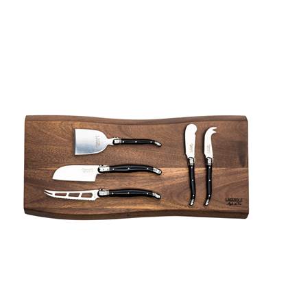 5 Kaasmessen Zwart met plank Acaciahout                    