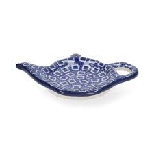 BUNZLAU TEABAG DISH TEAPOT BLUE DIAMOND