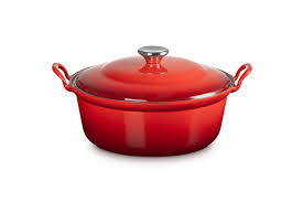 LE CREUSET Faitout met plaatstalen deksel, RVS knop Kersenrood 28cm 4,9l