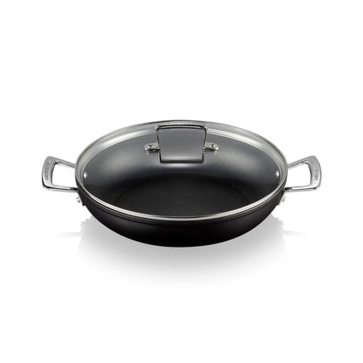 Provençcaalse Sauteerpan met gebogen wanden en glazen deksel 28cm 3,2l